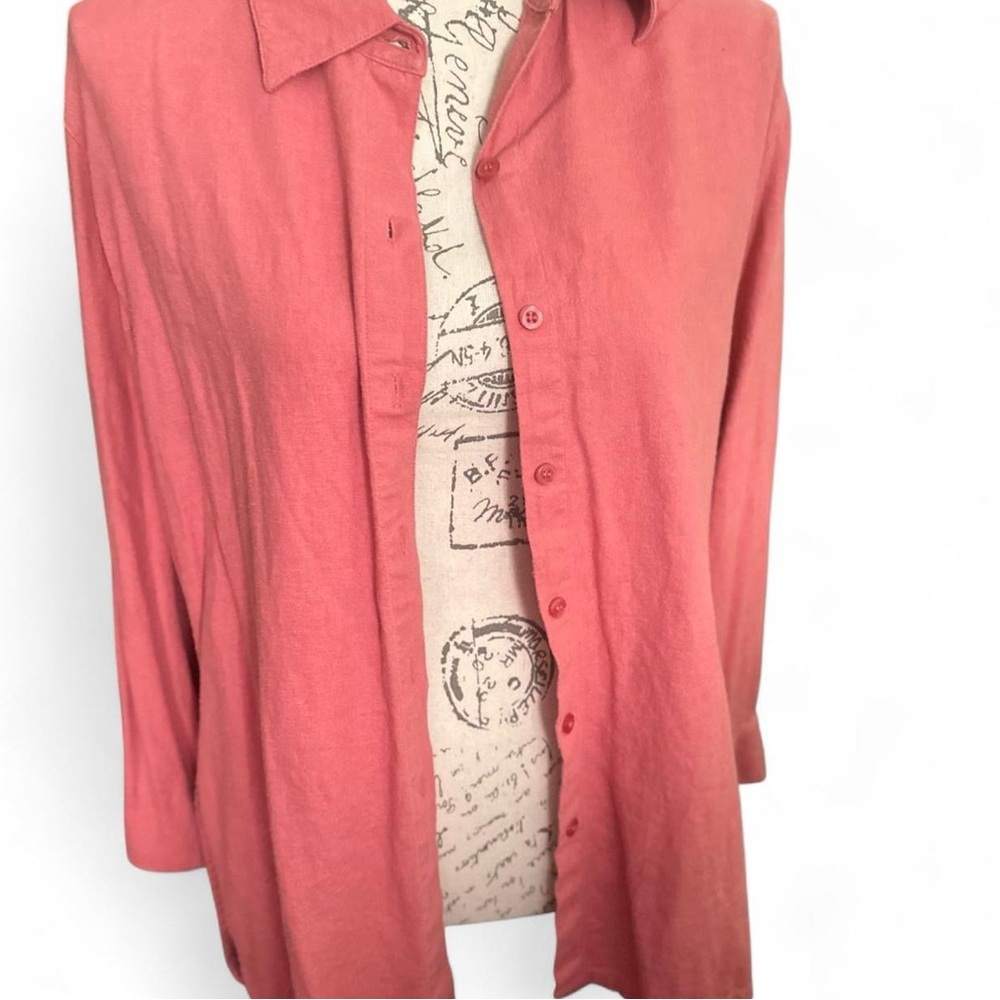 White Stag Pink Linen Blend Flowy Top Button Up Blouse